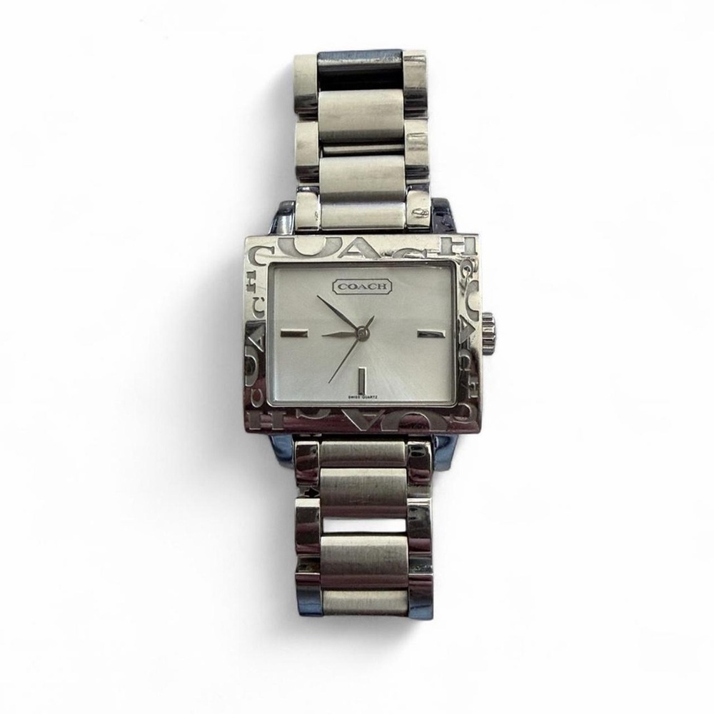 Vintage Coach Logo Bezel Rectangle Watch Silver Y2K